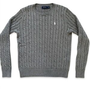NWOT Polo by Ralph Lauren Gray Cable Knit Sweater Preppy Quiet Luxury